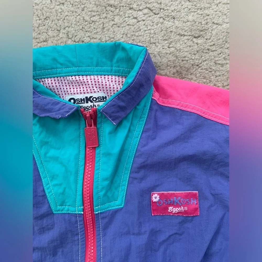 Vintage Oshkosh Size 5-6 Colorblock Pink and Purple Rain Jacket